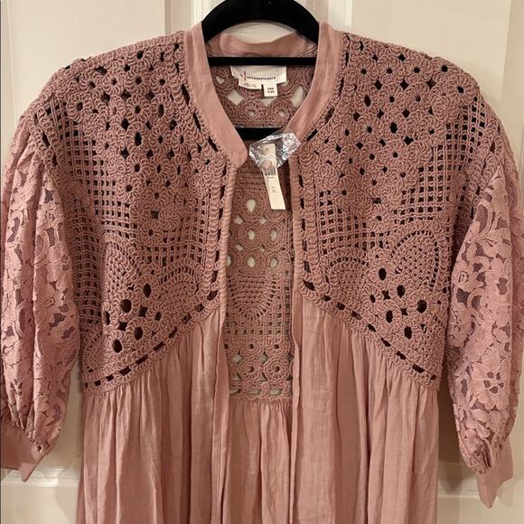 Anthropologie Cardigan Duster in Rose Crochet Detail and Lace Trim One Size NWT - Picture 2 of 16